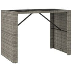 Vidaxl Barový stôl so sklenenou doskou sivý 145x80x110 cm polyratan