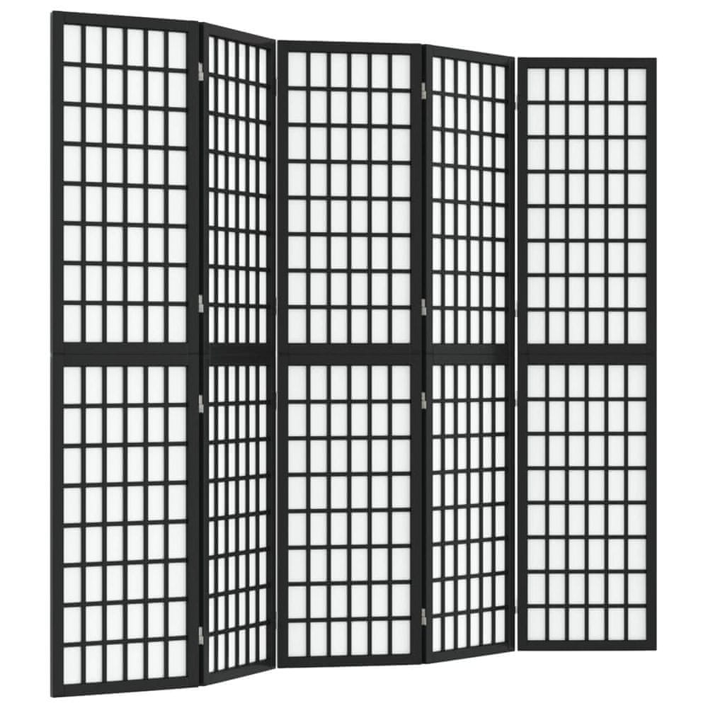 Vidaxl Skladací paraván s 5 panelmi japonský štýl 200x170 cm čierny