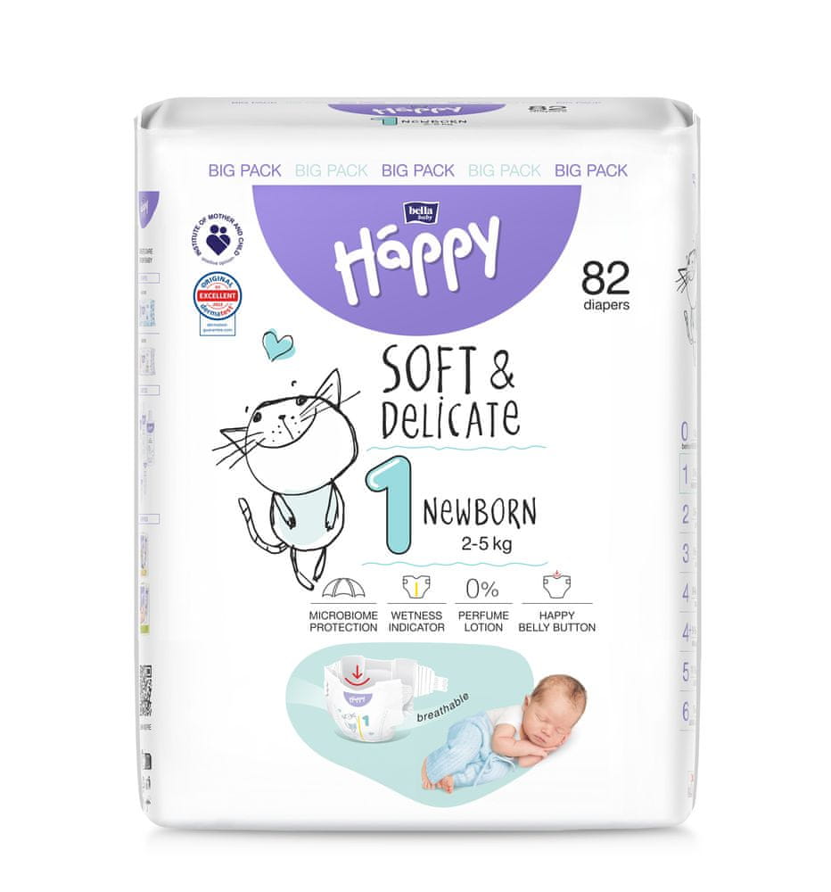 Bella Happy Soft&Delicate New Born 2-5 kg Big Pack á 82 ks