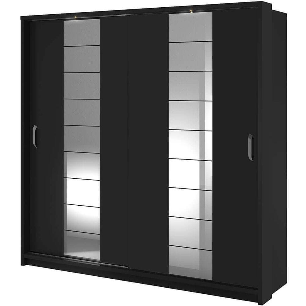 Veneti Šatníková skriňa 220 cm s posuvnými dverami MAWELYN 9 - čierna + LED osvetlenie ZDARMA