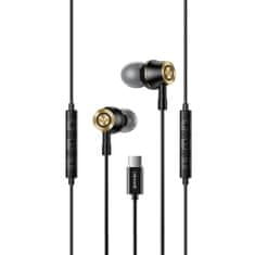 USAMS Stereo slúchadlá do uší (EP-43) - do uší, Type-C, mikrofón, 1,2 m - čierne