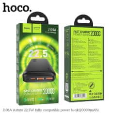 Hoco Power Bank (J101A) - with LED, 2 x USB, Type-C, 22.5W, 20000mAh - Black