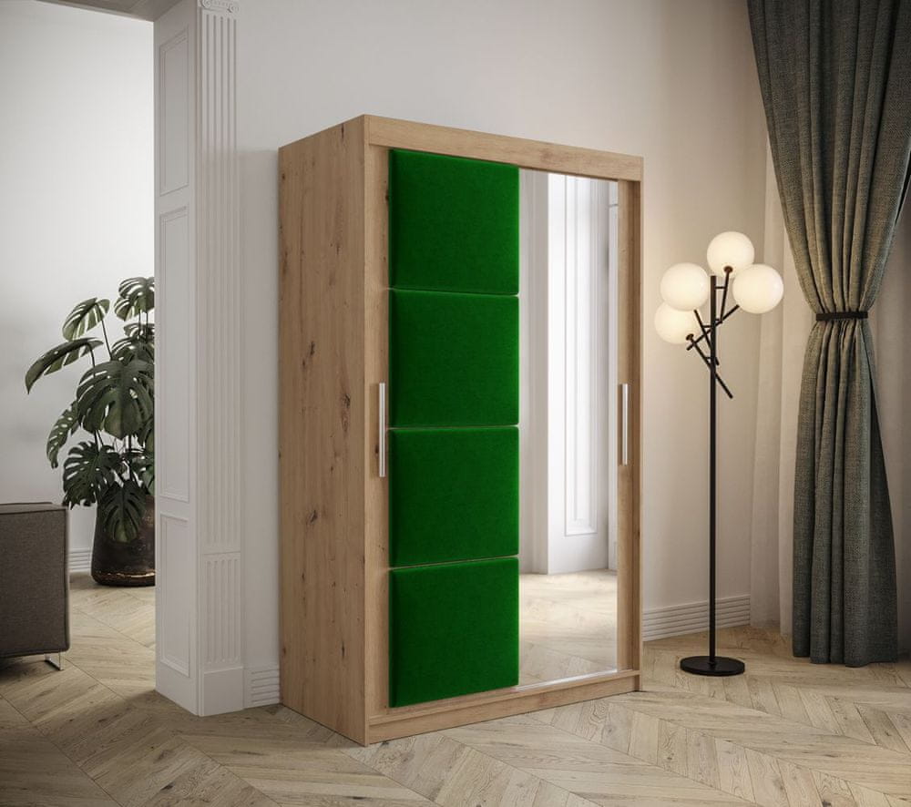 Veneti Šatníková skriňa s posuvnými dverami 120 cm TALIA - dub artisan / zelená