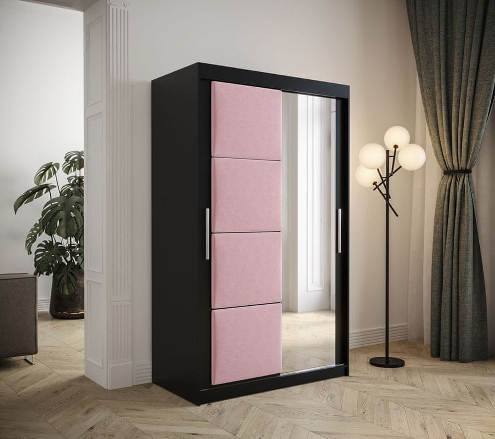 Veneti Šatníková skriňa s posuvnými dverami 120 cm TALIA - čierna / ružová