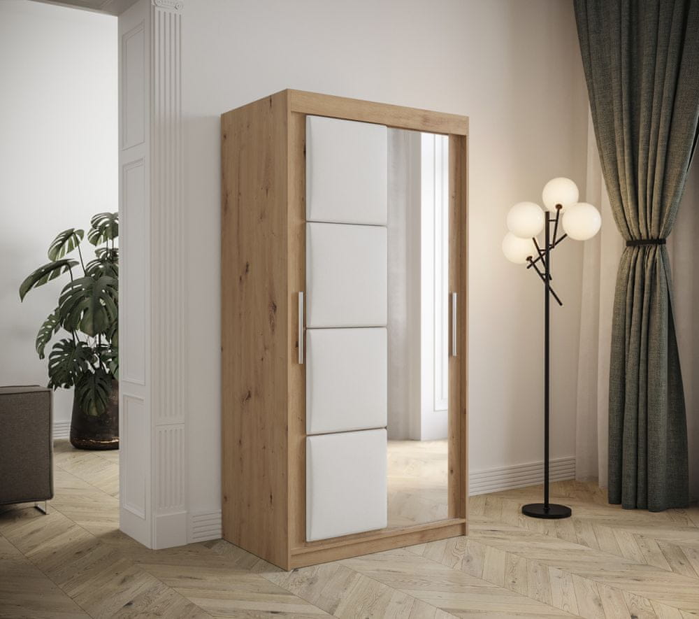 Veneti Šatníková skriňa s posuvnými dverami 100 cm TALIA - dub artisan / biela