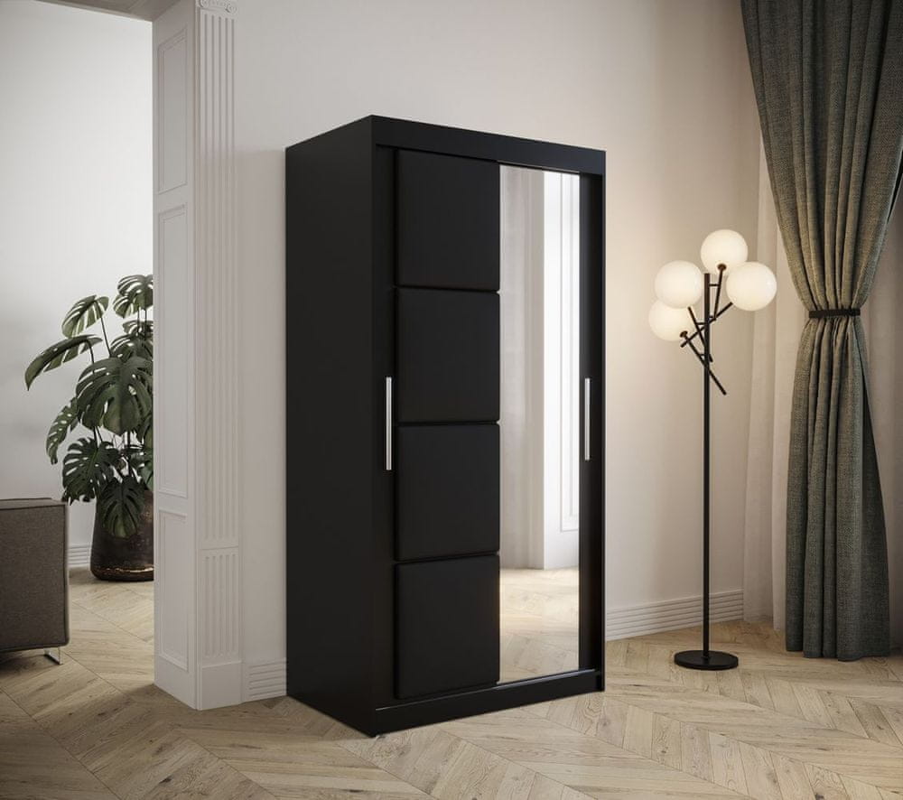 Veneti Šatníková skriňa s posuvnými dverami 100 cm TALIA - čierna