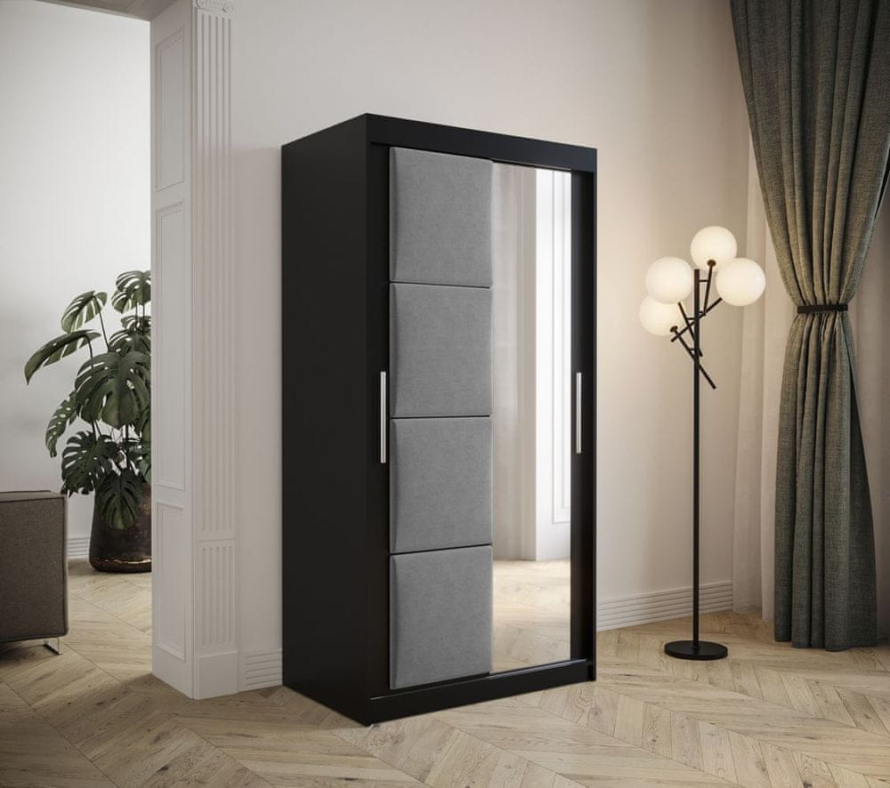 Veneti Šatníková skriňa s posuvnými dverami 100 cm TALIA - čierna / šedá