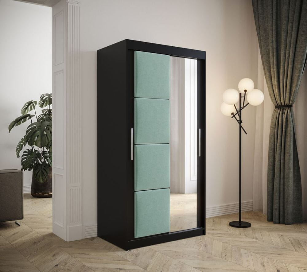 Veneti Šatníková skriňa s posuvnými dverami 100 cm TALIA - čierna / tyrkysová