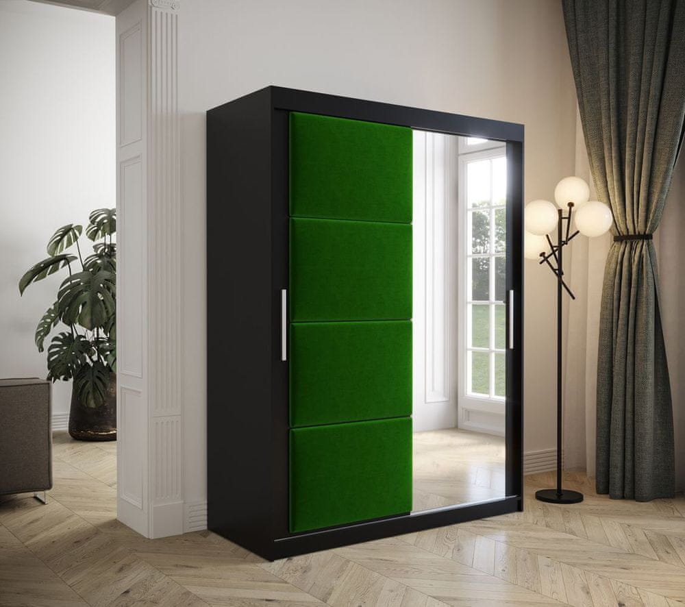 Veneti Šatníková skriňa s posuvnými dverami 150 cm TALIA - čierna / zelená