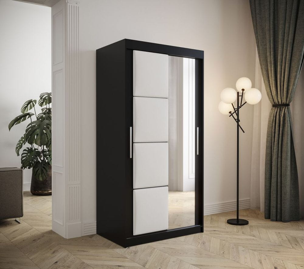 Veneti Šatníková skriňa s posuvnými dverami 100 cm TALIA - čierna / biela