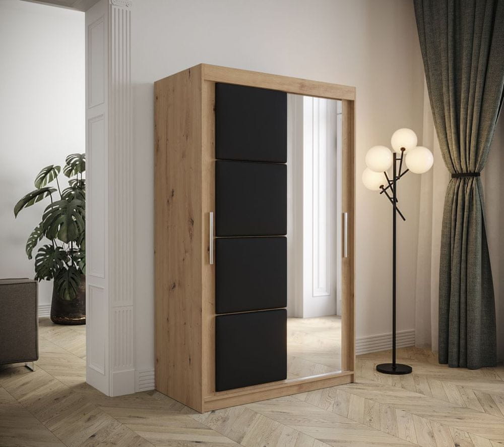 Veneti Šatníková skriňa s posuvnými dverami 120 cm TALIA - dub artisan / čierna