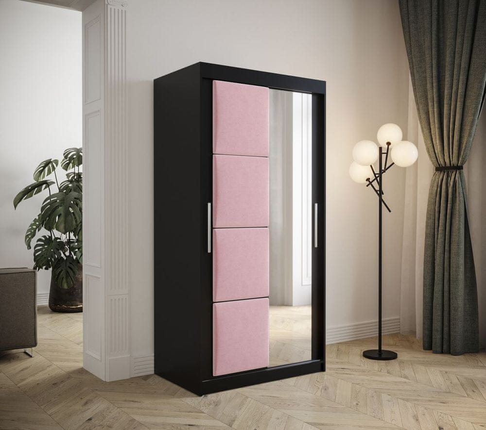 Veneti Šatníková skriňa s posuvnými dverami 100 cm TALIA - čierna / ružová