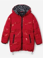 Desigual Červený dievčenský zimný prešívaný kabát Desigual Letters 158-161