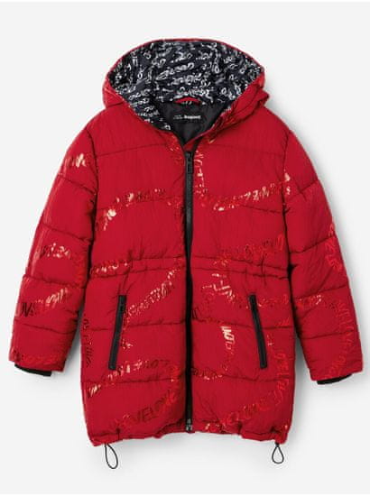 Desigual Červený dievčenský zimný prešívaný kabát Desigual Letters