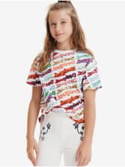 Desigual Biele detské vzorované tričko Desigual Logomania 134-140