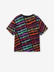 Desigual Čierne detské vzorované tričko Desigual Logomania 134-140