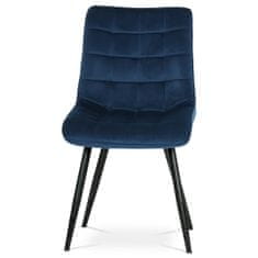 Autronic Jedálenská stolička, poťah v modrom zamate, kovové podnožie v čiernej práškovej farbe