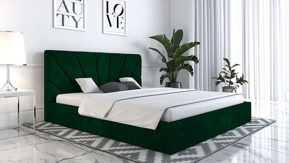 Veneti Čalúnená manželská posteľ GITEL - 160x200, zelená