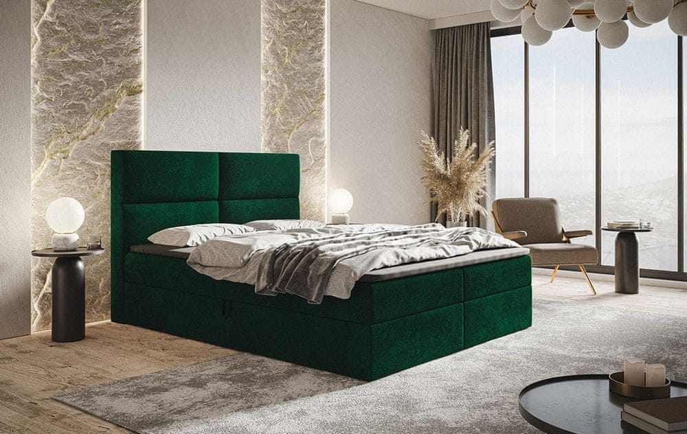 Veneti Boxspringová manželská posteľ CARLA 1 - 180x200, zelená + topper