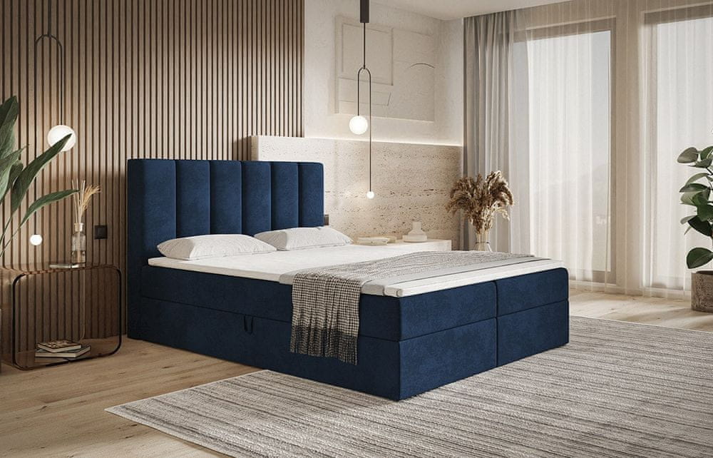 Veneti Boxspringová jednolôžková posteľ BINDI 1 - 120x200, tmavo modrá + topper