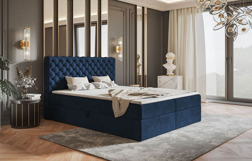 Veneti Boxspringová jednolôžková posteľ BRUNA 1 - 120x200, tmavo modrá + topper