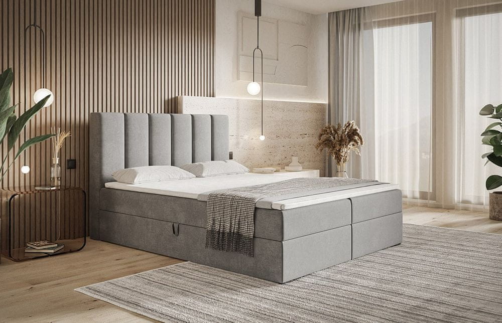 Veneti Boxspringová jednolôžková posteľ BINDI 1 - 120x200, svetlo šedá + topper