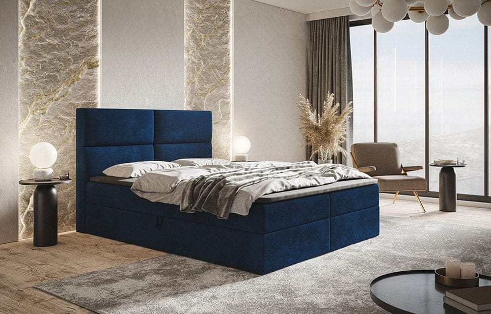 Veneti Boxspringová manželská posteľ CARLA 1 - 140x200, tmavo modrá + topper