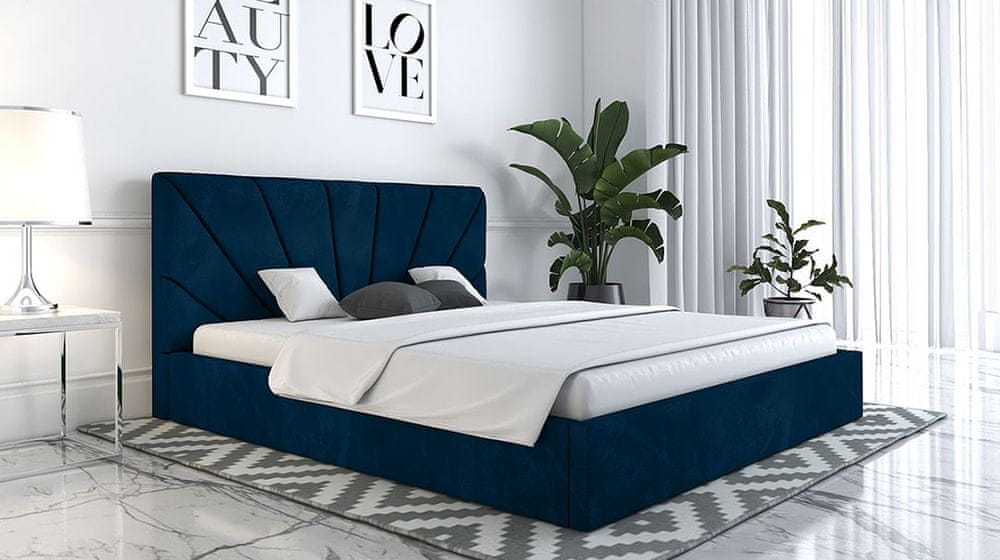 Veneti Čalúnená manželská posteľ GITEL - 160x200, tmavo modrá