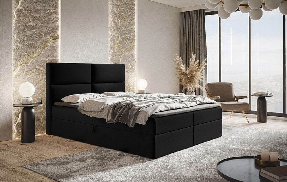Veneti Boxspringová manželská posteľ CARLA 1 - 140x200, čierna + topper