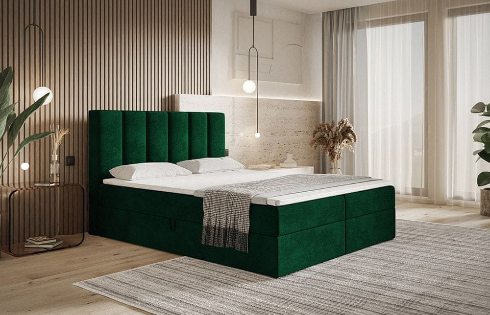 Veneti Boxspringová manželská posteľ BINDI 2 - 160x200, zelená
