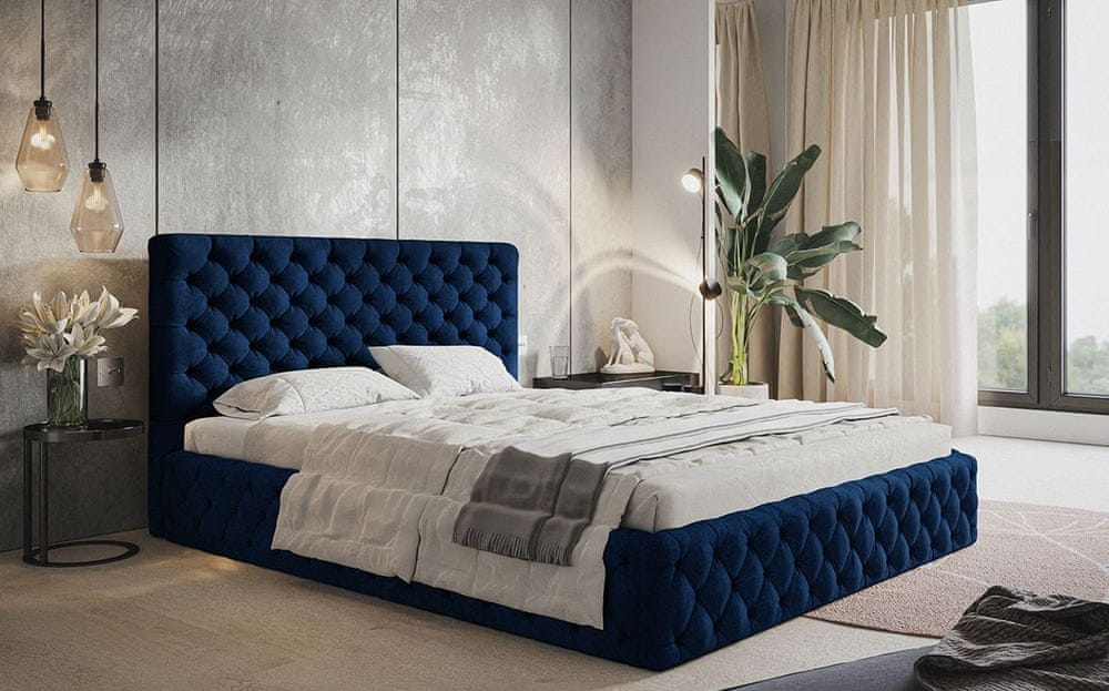Veneti Čalúnená manželská posteľ KESIA - 160x200, tmavo modrá