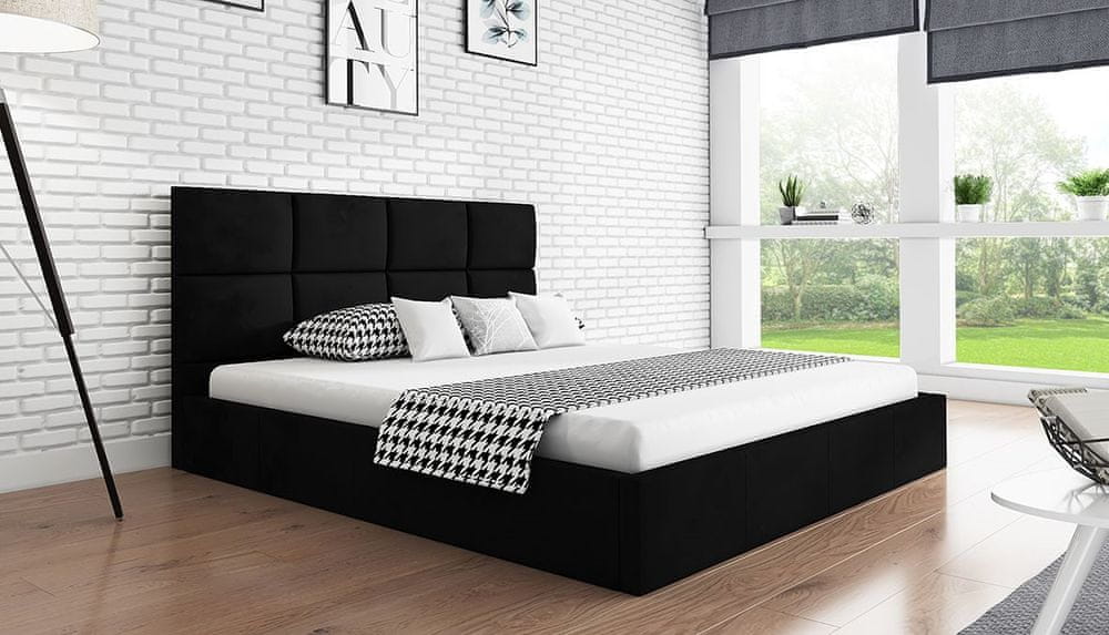 Veneti Čalúnená manželská posteľ CAROLE - 160x200, čierna