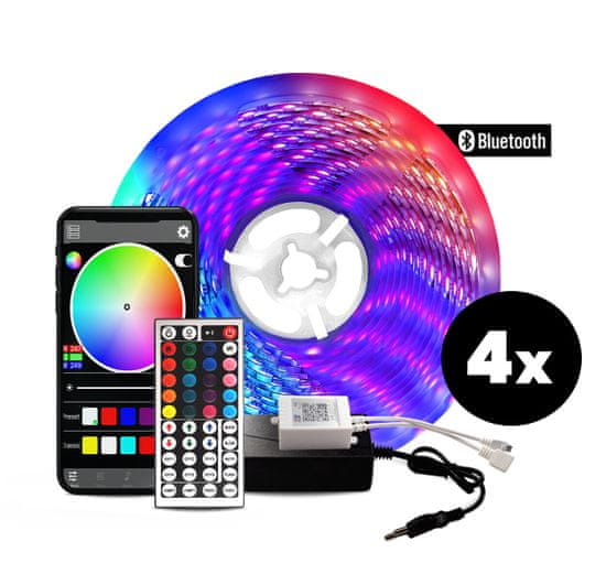 Aga 4x Bluetooth RGB LED pásik 5m + ovládač + zdroj