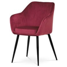 Autronic Jedálenská stolička, poťah červená zamatová látka, kovové nohy, čierny matný lak PIKA RED4