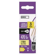 EMOS LED žiarovka Filament sviečka / E14 / 3,4 W (40 W) / 470 lm / teplá biela
