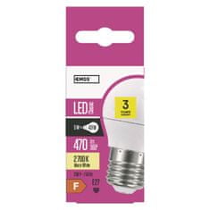 EMOS LED žiarovka Classic Mini Globe / E27 / 5 W (40 W) / 470 lm / teplá biela