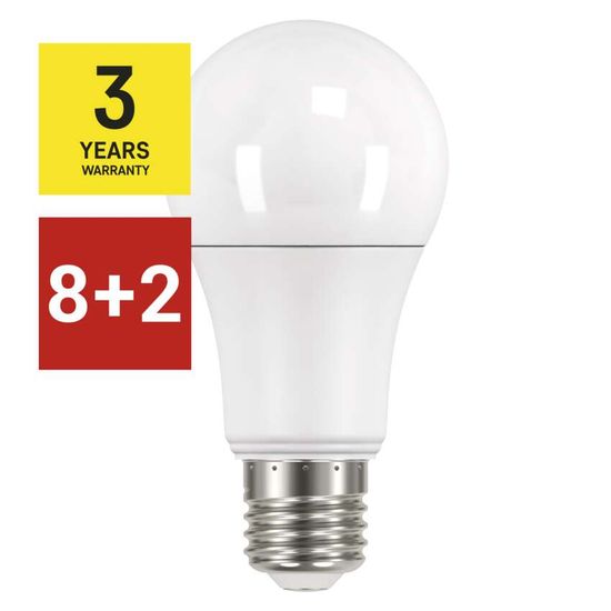 EMOS 8 + 2 zdarma – LED žiarovka Classic A60 / E27 / 10,5 W (75 W) / 1 060 lm / teplá biela