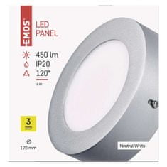 EMOS LED panel 120mm, kruhový prisadený strieborný, 6W neutr. b.