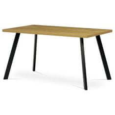 Autronic Moderní jídelní stůl Jídelní stůl 140x85x75 cm, deska melamin, 3D dekor divoký dub, kovové nohy, černý mat (HT-740 OAK)