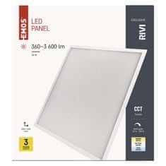 EMOS LED panel RIVI 60×60, štvorcový vstavaný biely, 36W, neutr.b., CCT, UGR