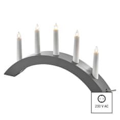 EMOS Svietnik na 5x žiarovku E10 drevený šedý, oblúk, 20x38 cm, vnútorný, teplá biela