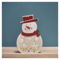 EMOS LED vianočný snehuliak drevený, 30 cm, 2x AAA, vnútorný, teplá biela, časovač