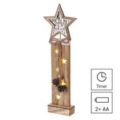 EMOS LED dekorácia drevená – hviezdy, 48 cm, 2x AA, vnútorná, teplá biela, časovač