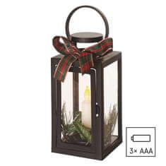 EMOS LED dekorácia – vianočný lampáš so sviečkou čierny, 20 cm, 3x AAA, vnútorný, vintage