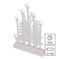 EMOS LED dekorácia drevená – les s hviezdami, 35,5 cm, 2x AA, vnútorná, teplá biela, časovač