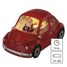 EMOS LED dekorácia – autíčko so Santom, 10 cm, 3x AA, vnútorný, teplá biela, časovač