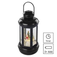EMOS LED dekorácia – vianočný lampáš so Santom, 20 cm, 3x AAA, vnútorný, teplá biela, časovač