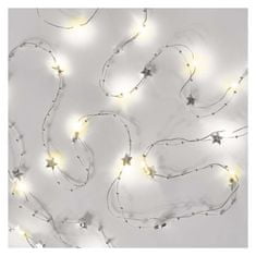 EMOS LED vianočná reťaz strieborný – hviezdičky, 1,9 m, 2x AA, vnútorný, teplá biela, časovač