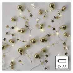 EMOS LED vianočná girlanda – zlaté guličky, 1,9 m, 2x AA, vnútorný, teplá biela, časovač