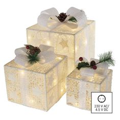 EMOS LED darčeky s ozdobou, 3 veľkosti, vnútorné, teplá biela